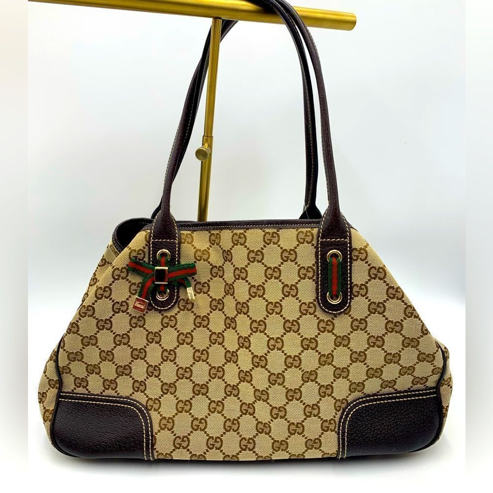 Auth GUCCI GG Monogram Tan Brown Canvas Leather Princey Shoulder 2way Handbag